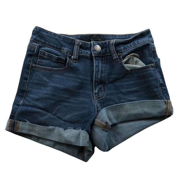 Aeropostale  Womens Jean Shorts Size 0 High Rise Midi Blue Denim Cuffed Casual - Picture 1 of 11
